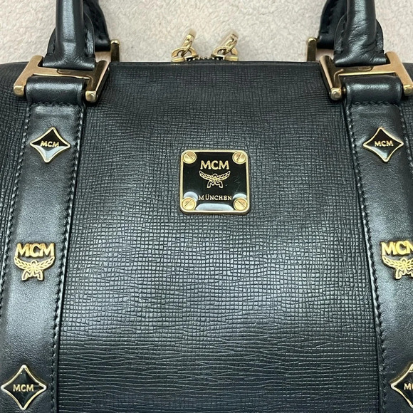 MCM Small Black Leather Satchel Boston Handbag - Picture 3 of 16